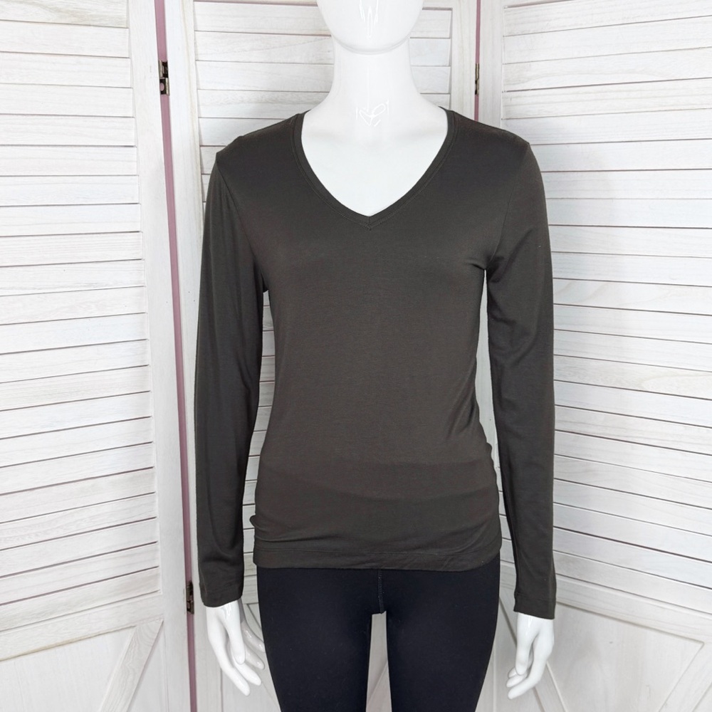 Chicos V Neck Long Sleeve‎ Tee Shirt Brown Size Small